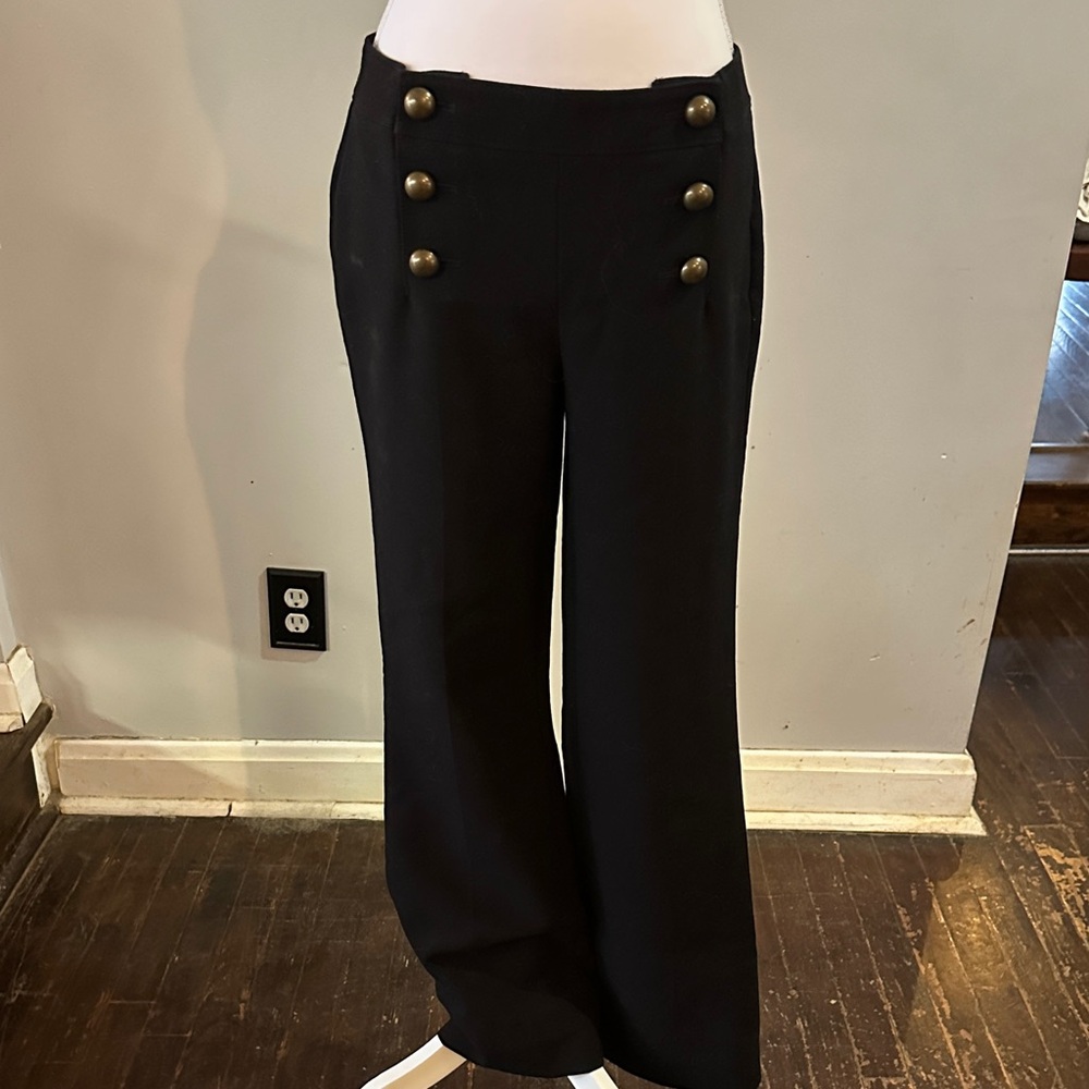 Express Black Wide-Leg Pants with Brass Buttons
